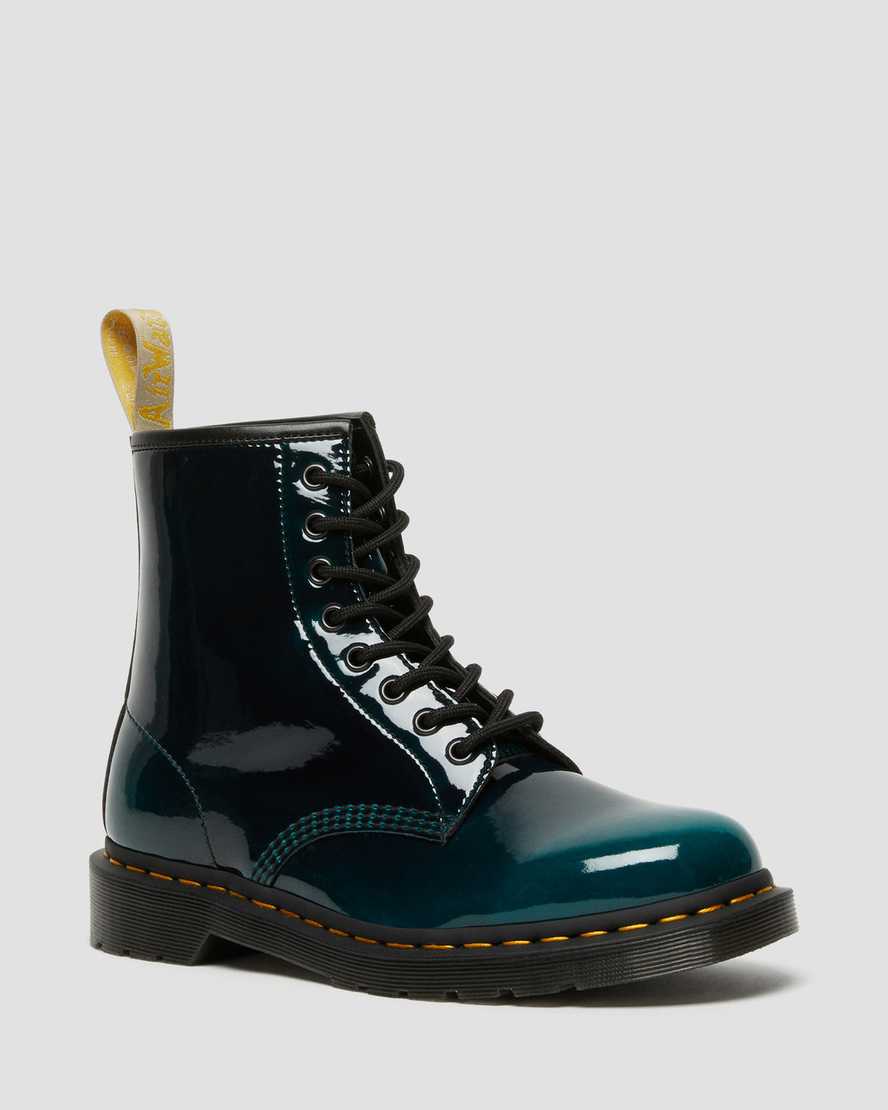 Dr. Martens Vegan 1460 Gloss Naisten Nauhalliset Nilkkurit - Mustat/Vihreä Nilkkurit [201-JMFQVY]